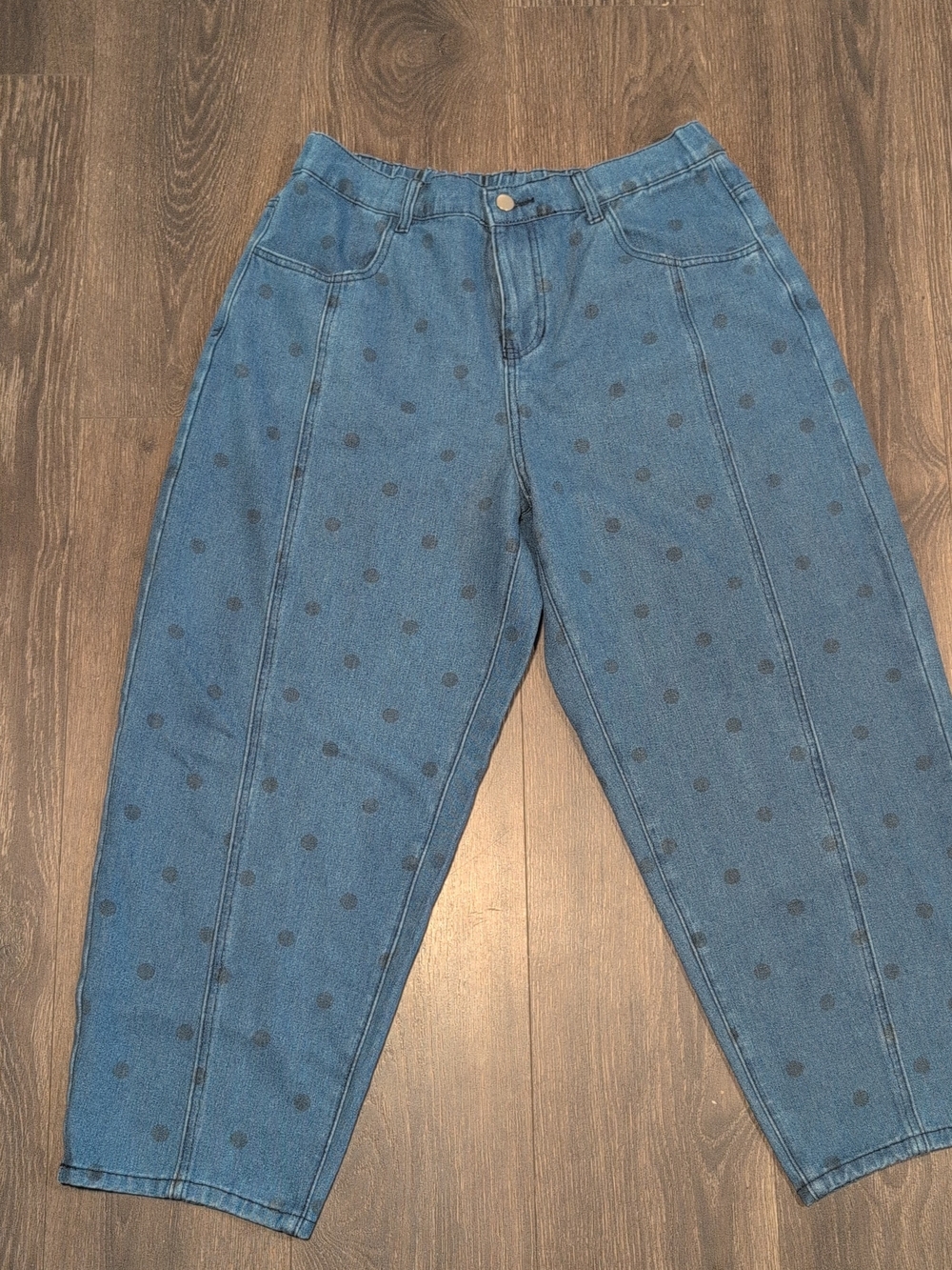 Women's Blue Polka Dot Barrel Jeans Mid Rise Vintage Denim Pants Size XL NWT